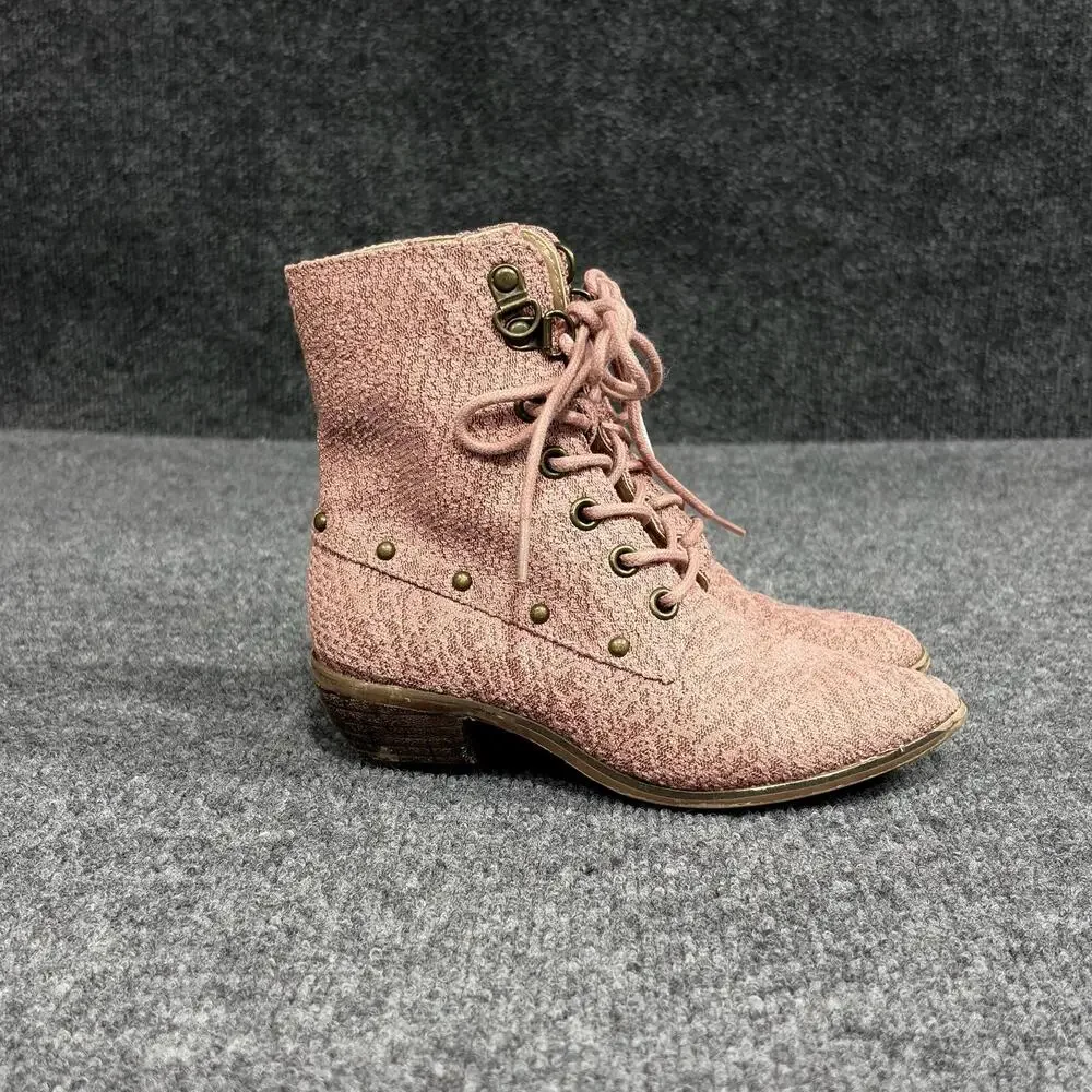Joyfolie Boots Girls 12 Pink Eliza Lace Up Ankle Combat Studded Zip Lined